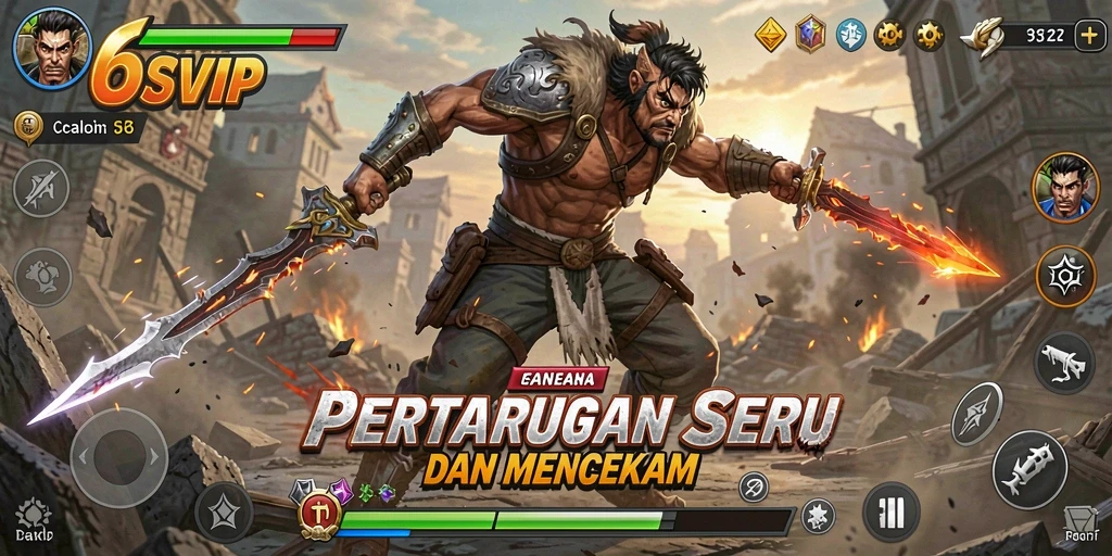 Screenshot gameplay 6SVIP menampilkan pertarungan mendebarkan antar karakter.