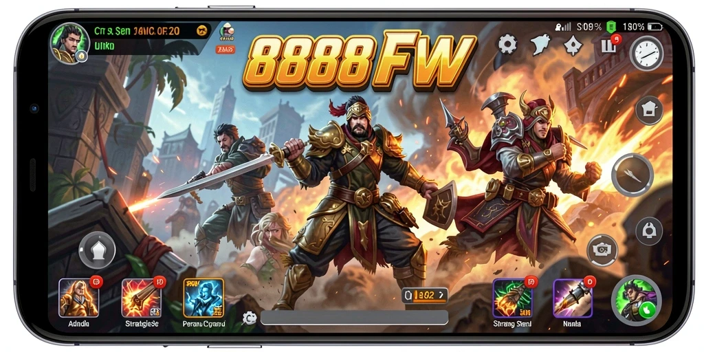 Screenshot utama 888FW menampilkan pertempuran strategis yang intens.