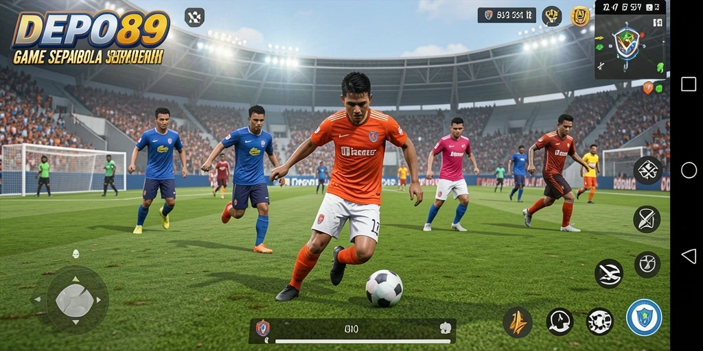 Tangkapan layar gameplay DEPO89 yang menampilkan aksi seru di lapangan sepakbola.