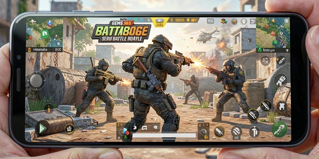 Tampilan gameplay menarik dari GEMS365 dalam pertempuran Battle Royale.