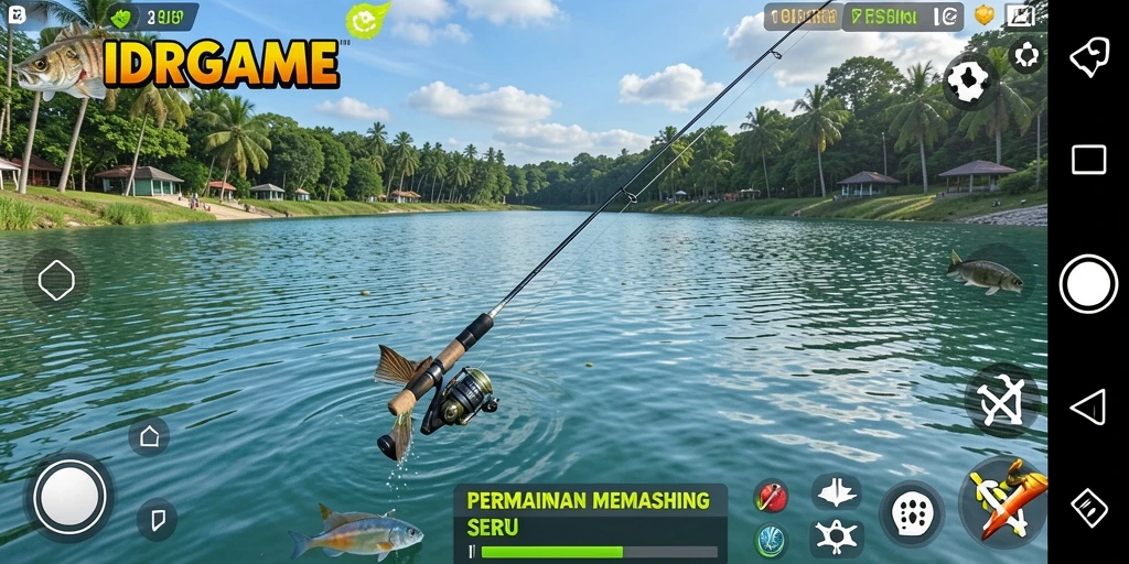 Tampilan gameplay IDRGAME dengan aksi memancing yang seru.