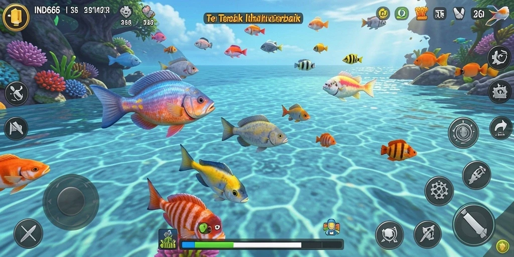 Tampilan gameplay menembak ikan yang seru dan adiktif.