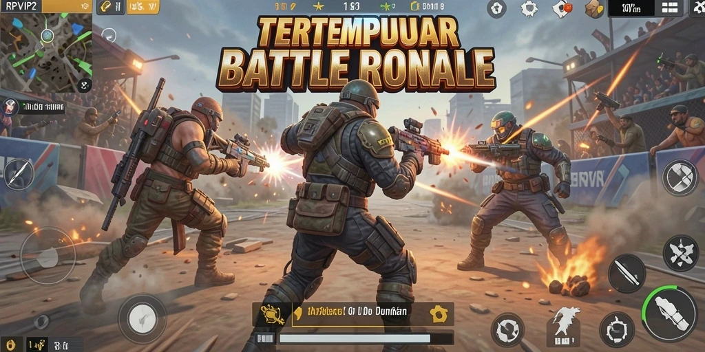 Screenshot RPVIP2 menampilkan intensitas pertarungan Battle Royale yang mendebarkan.