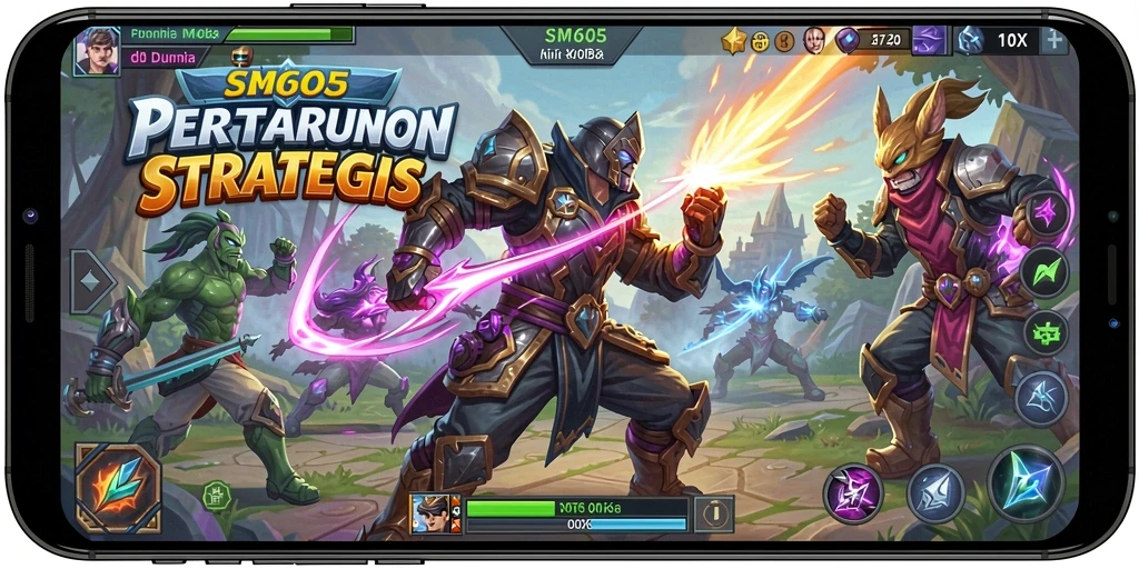 Screenshot tampilan gameplay menarik dari SM605 di pertarungan MOBA.