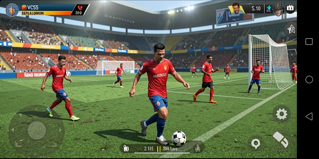 Tampilan gameplay VC55 yang mendebarkan di lapangan sepak bola.