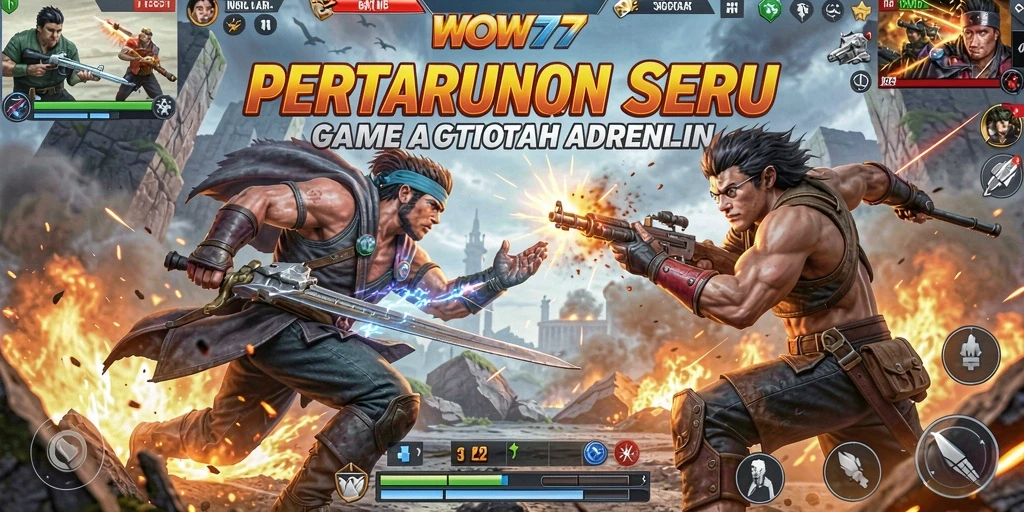 Tangkapan layar menunjukkan pertempuran seru di arena WOW77.